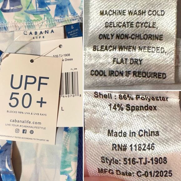 CABANA LIFE Twill Tape Mini Dress Upf 50 Nautical Sailboat Caftan Blue L NWT - Picture 9 of 10